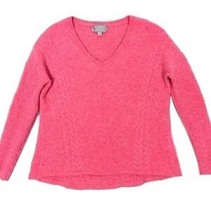 PURE Collection Pink V-Neck Cashmere Cable Knit Sweater size S M